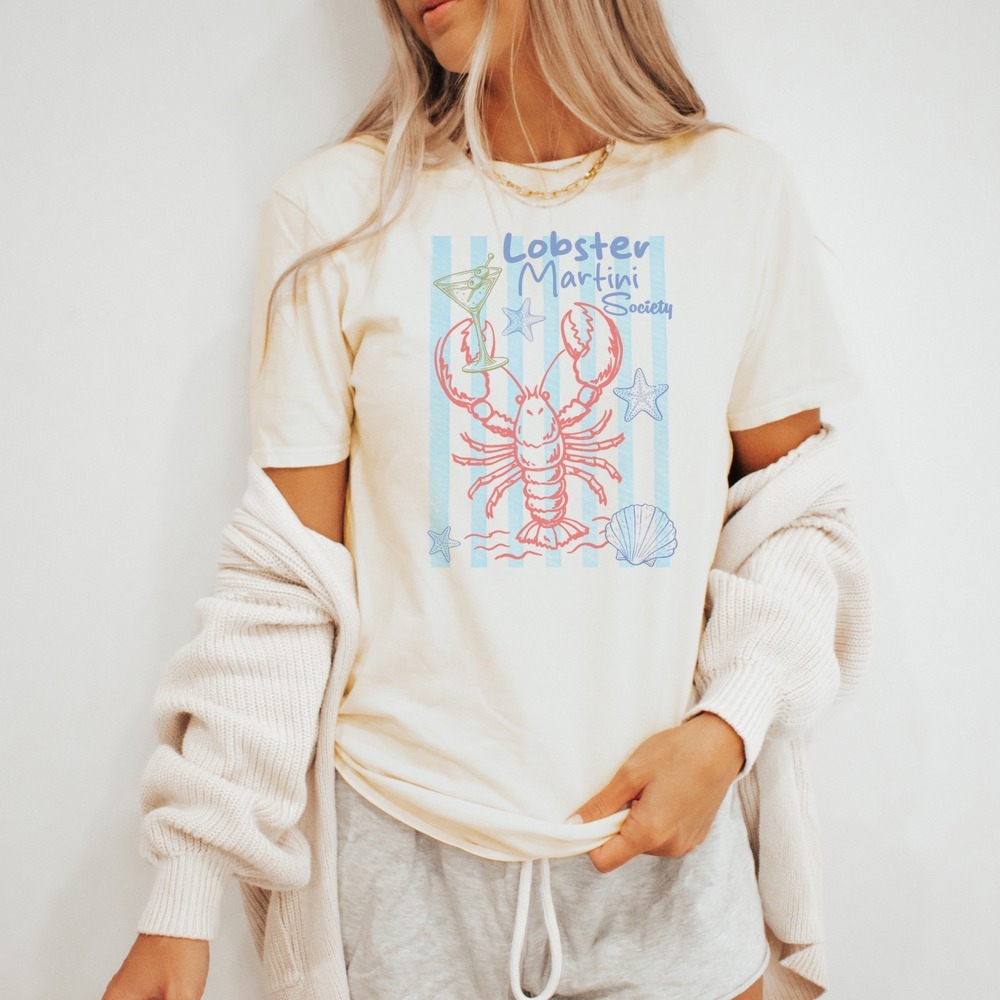 Lobster Martini Society Graphic Tee Coastal Cocktail Illustration